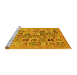 Sideview of Machine Washable Abstract Yellow Modern Rug, wshabs3750yw