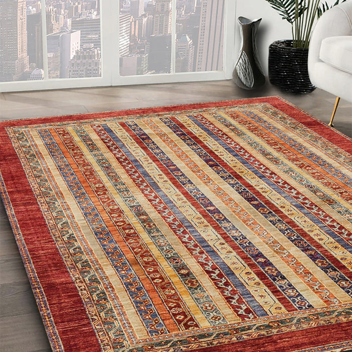 Machine Washable Abstract Red Rug in a Family Room, wshabs3751