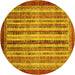 Round Machine Washable Abstract Yellow Modern Rug, wshabs3751yw