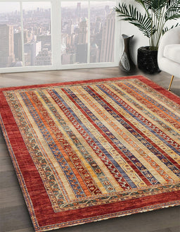 Abstract Red Modern Rug in Family Room, abs3751