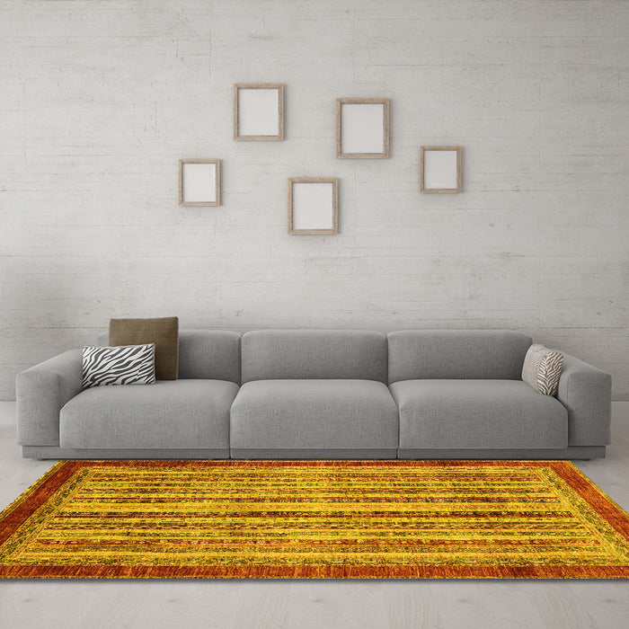 Machine Washable Abstract Yellow Modern Rug in a Living Room, wshabs3751yw