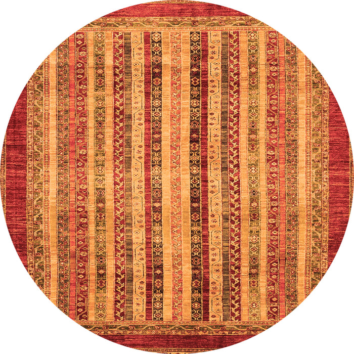 Round Machine Washable Abstract Orange Modern Area Rugs, wshabs3751org