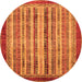 Round Machine Washable Abstract Orange Modern Area Rugs, wshabs3751org