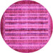 Round Machine Washable Abstract Pink Modern Rug, wshabs3751pnk