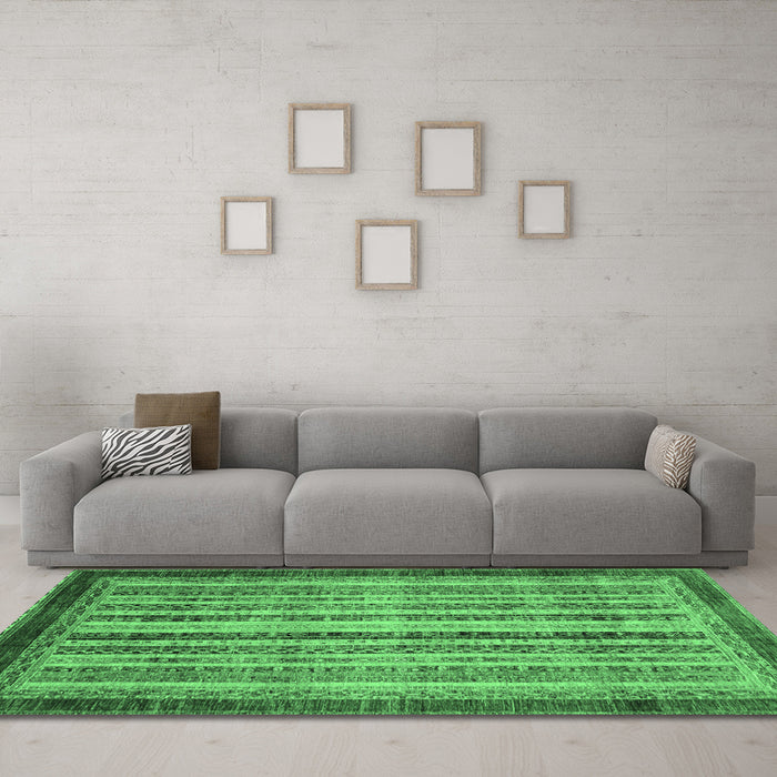 Machine Washable Abstract Emerald Green Modern Area Rugs in a Living Room,, wshabs3751emgrn