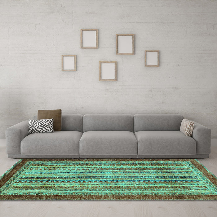 Machine Washable Abstract Turquoise Modern Area Rugs in a Living Room,, wshabs3751turq