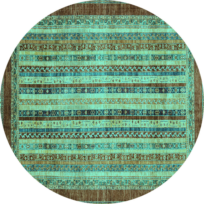 Round Machine Washable Abstract Turquoise Modern Area Rugs, wshabs3751turq
