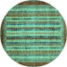 Round Machine Washable Abstract Turquoise Modern Area Rugs, wshabs3751turq