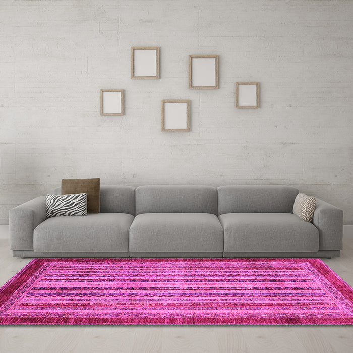 Machine Washable Abstract Pink Modern Rug in a Living Room, wshabs3751pnk