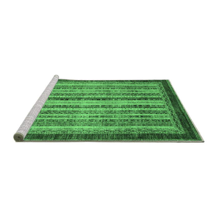 Sideview of Machine Washable Abstract Emerald Green Modern Area Rugs, wshabs3751emgrn