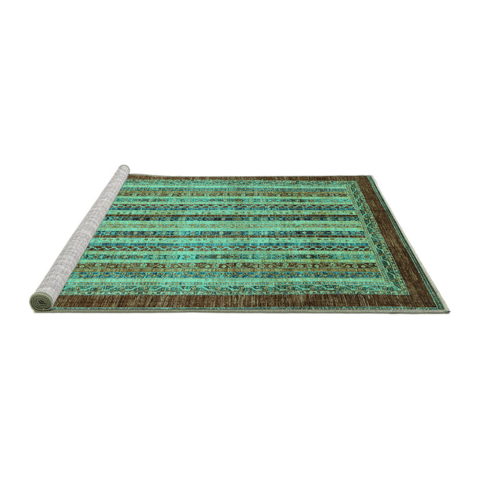 Sideview of Machine Washable Abstract Turquoise Modern Area Rugs, wshabs3751turq