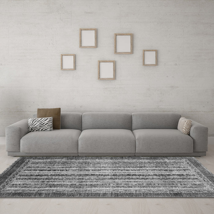 Machine Washable Abstract Gray Modern Rug in a Living Room,, wshabs3751gry