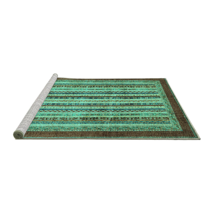 Sideview of Machine Washable Abstract Turquoise Modern Area Rugs, wshabs3752turq