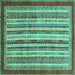 Square Machine Washable Abstract Turquoise Modern Area Rugs, wshabs3752turq