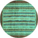 Round Machine Washable Abstract Turquoise Modern Area Rugs, wshabs3752turq