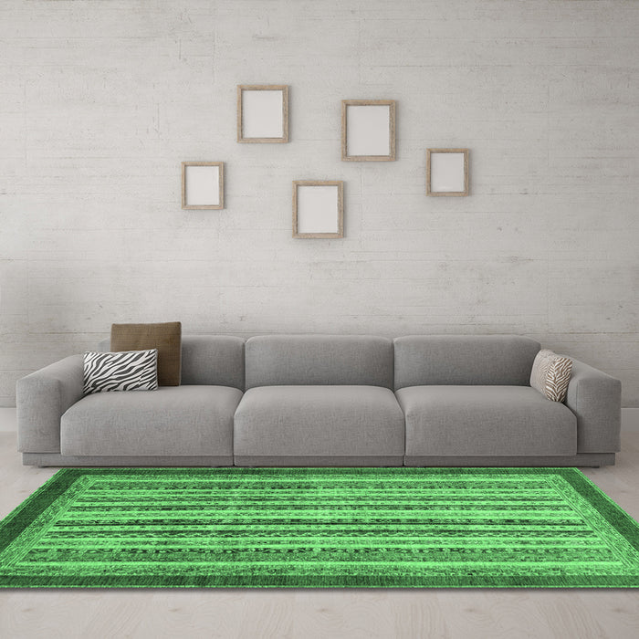 Machine Washable Abstract Emerald Green Modern Area Rugs in a Living Room,, wshabs3752emgrn