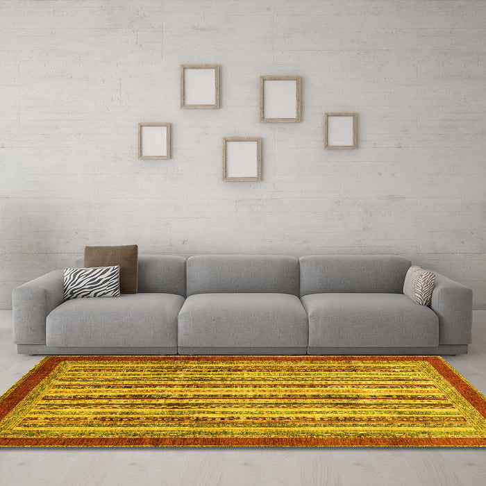 Machine Washable Abstract Yellow Modern Rug in a Living Room, wshabs3752yw