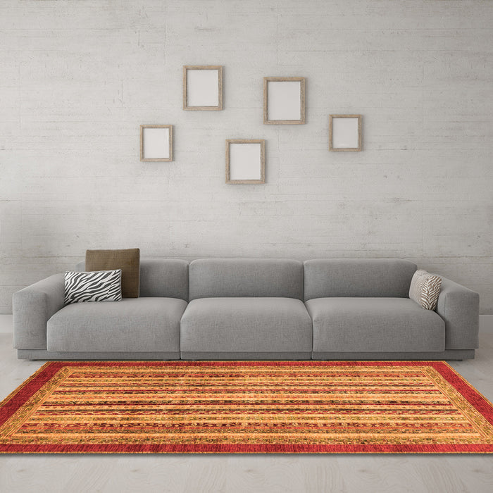 Machine Washable Abstract Orange Modern Area Rugs in a Living Room, wshabs3752org