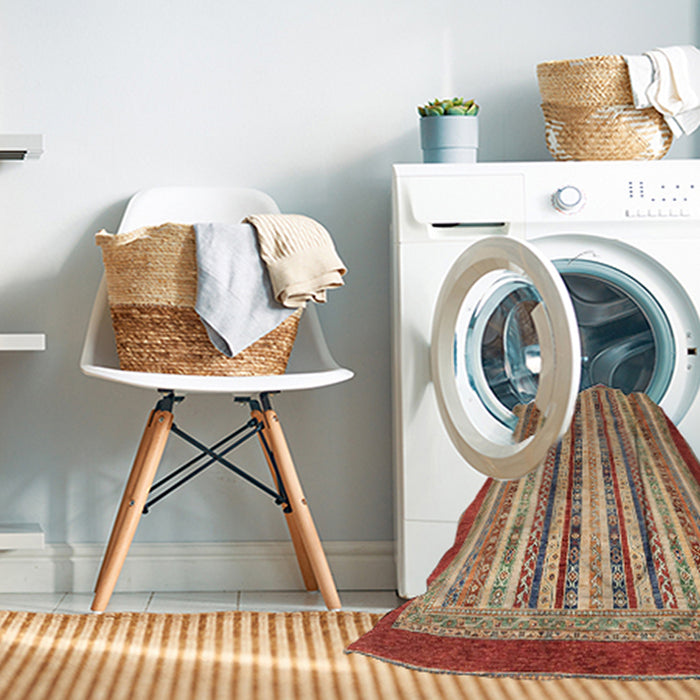 Machine Washable Abstract Brown Sugar Brown Rug in a Washing Machine, wshabs3752