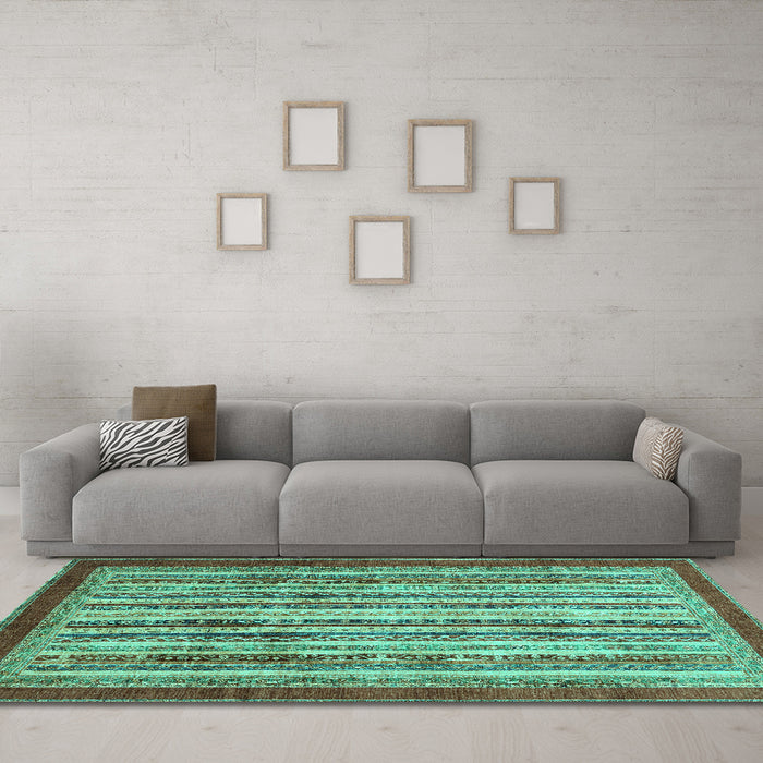 Machine Washable Abstract Turquoise Modern Area Rugs in a Living Room,, wshabs3752turq