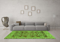 Machine Washable Oriental Green Traditional Rug, wshabs3753grn