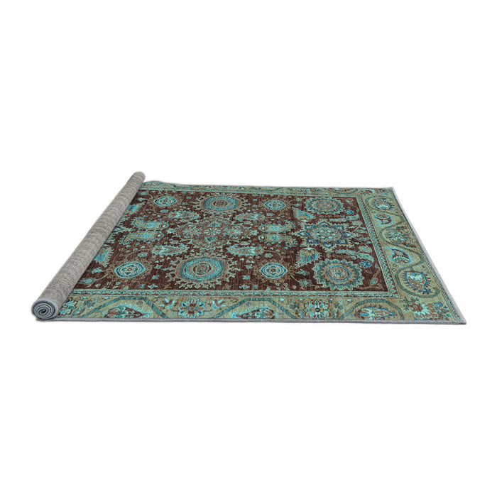 Sideview of Machine Washable Oriental Light Blue Traditional Rug, wshabs3753lblu