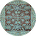 Round Oriental Light Blue Traditional Rug, abs3753lblu