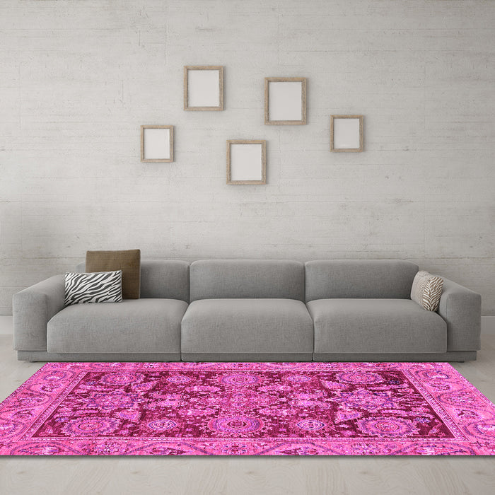 Machine Washable Oriental Pink Traditional Rug in a Living Room, wshabs3753pnk