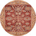 Round Machine Washable Abstract Red Rug, wshabs3753