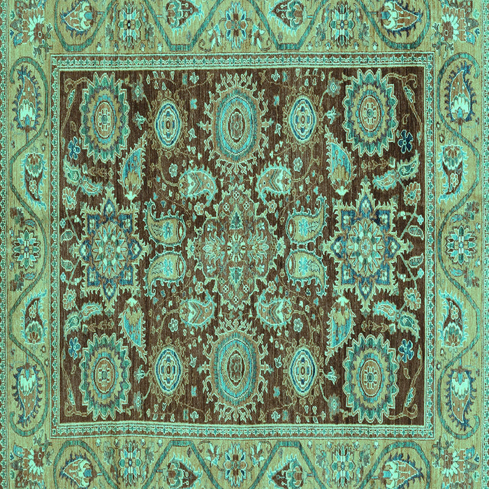 Square Machine Washable Oriental Turquoise Traditional Area Rugs, wshabs3753turq