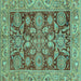 Square Machine Washable Oriental Turquoise Traditional Area Rugs, wshabs3753turq