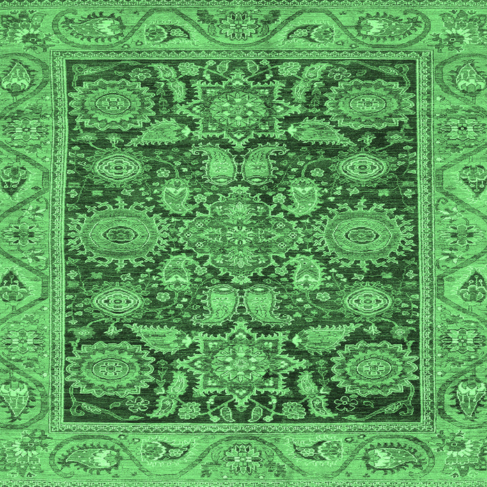 Square Machine Washable Oriental Emerald Green Traditional Area Rugs, wshabs3753emgrn
