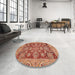 Round Machine Washable Abstract Red Rug in a Office, wshabs3753