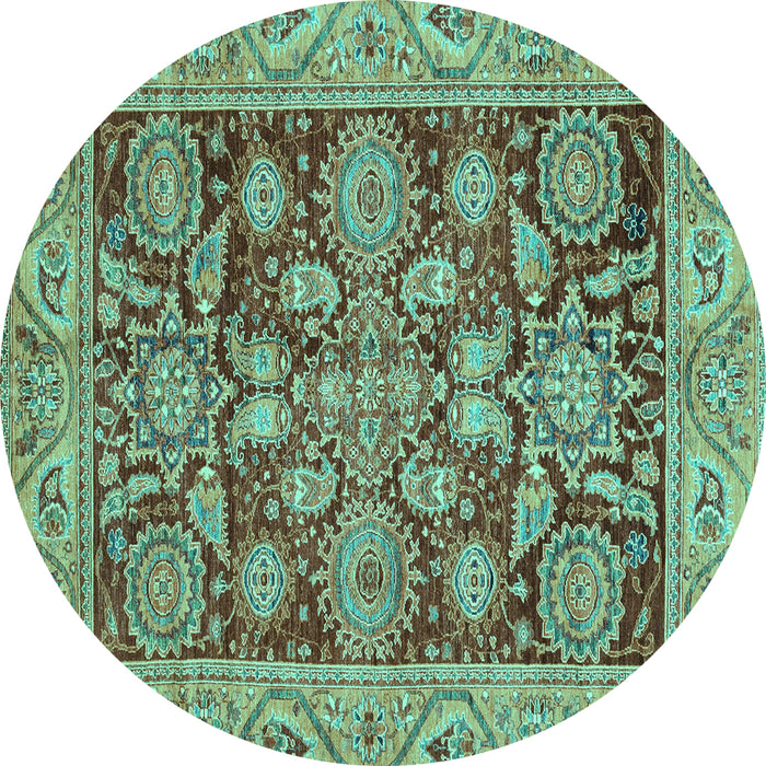 Round Oriental Turquoise Traditional Rug, abs3753turq