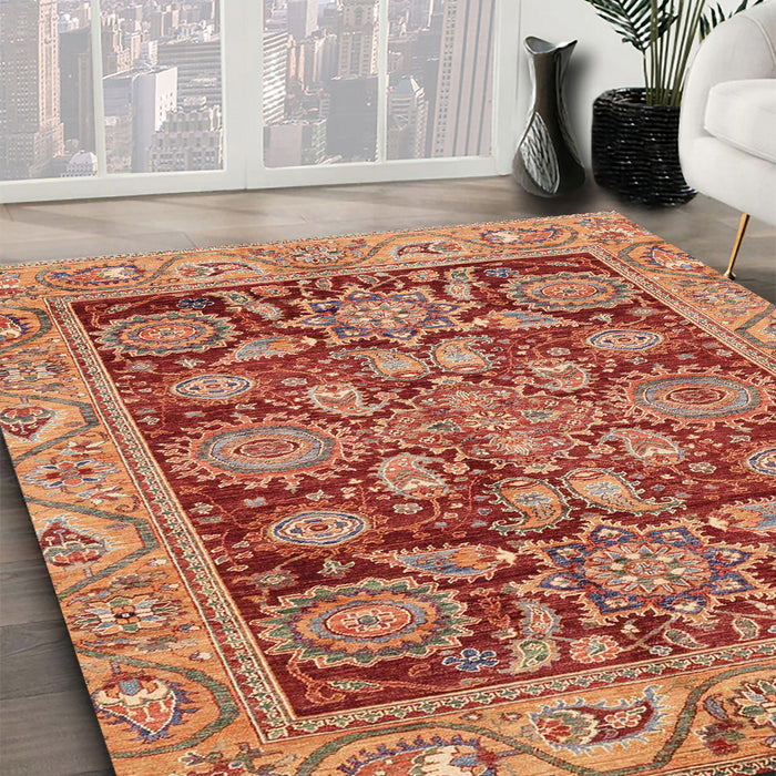 Machine Washable Abstract Red Rug in a Family Room, wshabs3753