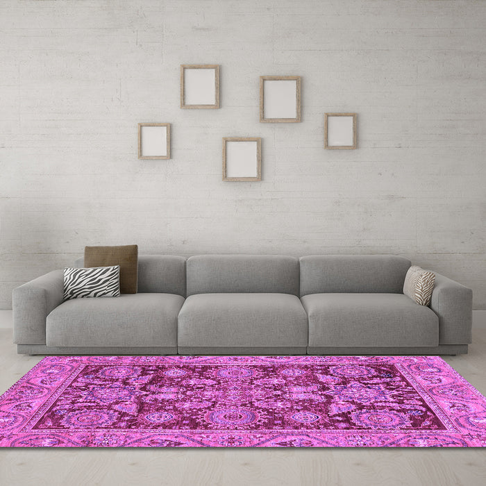 Machine Washable Oriental Purple Traditional Area Rugs in a Living Room, wshabs3753pur