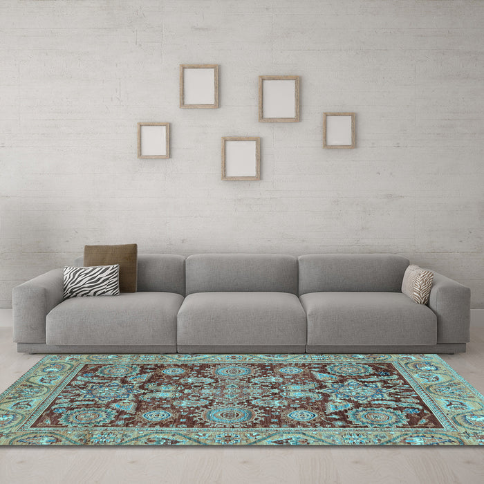 Machine Washable Oriental Light Blue Traditional Rug in a Living Room, wshabs3753lblu