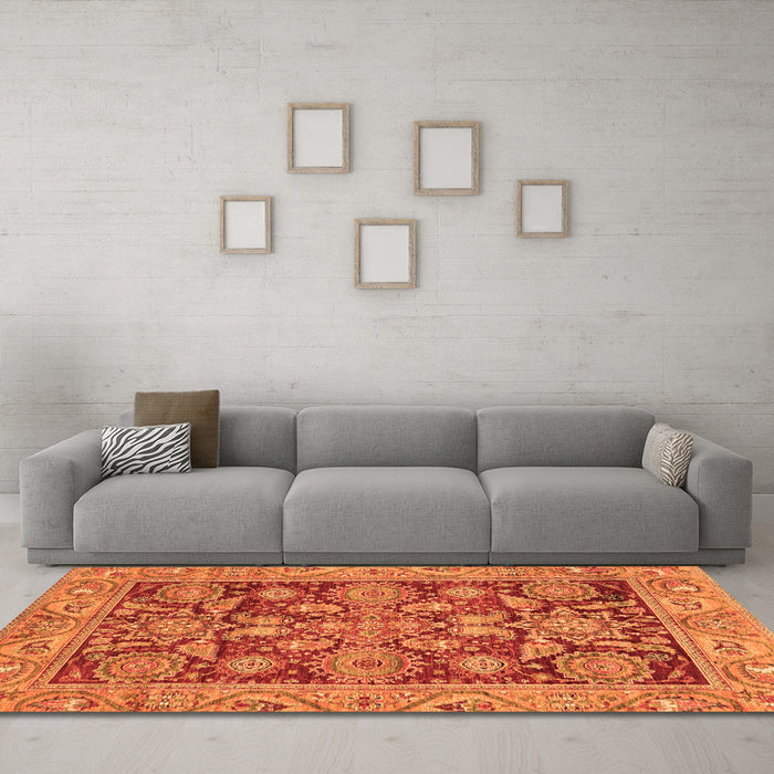 Machine Washable Oriental Orange Traditional Area Rugs in a Living Room, wshabs3753org
