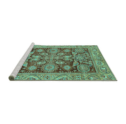 Sideview of Machine Washable Oriental Turquoise Traditional Area Rugs, wshabs3753turq