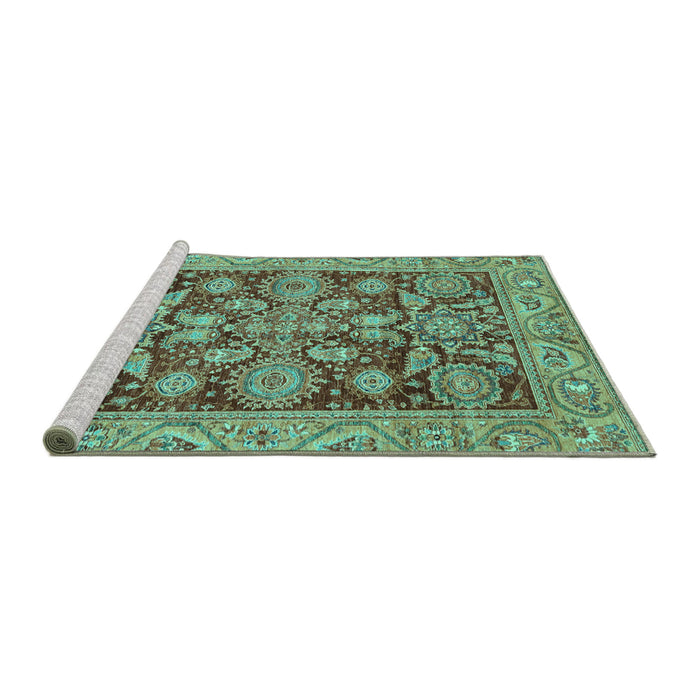 Sideview of Machine Washable Oriental Turquoise Traditional Area Rugs, wshabs3753turq