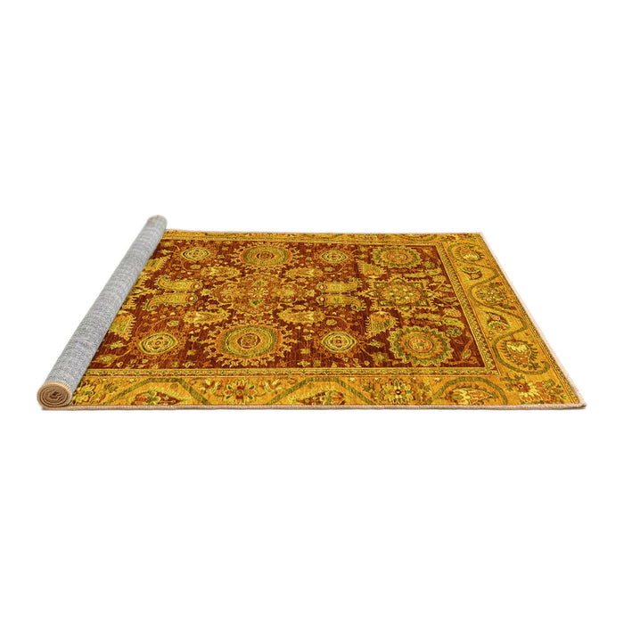 Sideview of Machine Washable Oriental Yellow Traditional Rug, wshabs3753yw