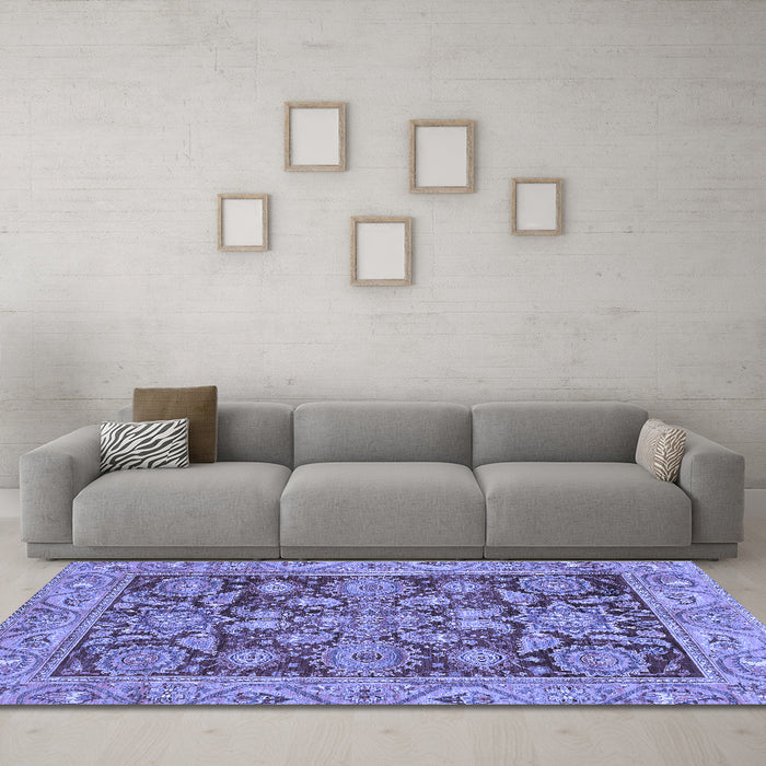 Machine Washable Oriental Blue Traditional Rug in a Living Room, wshabs3753blu