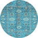 Round Machine Washable Oriental Light Blue Traditional Rug, wshabs3754lblu