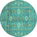 Round Machine Washable Oriental Turquoise Traditional Area Rugs, wshabs3754turq