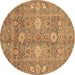 Round Machine Washable Oriental Brown Traditional Rug, wshabs3754brn