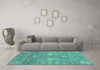 Machine Washable Oriental Turquoise Traditional Rug, wshabs3754turq