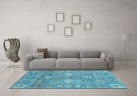 Machine Washable Oriental Light Blue Traditional Rug, wshabs3754lblu