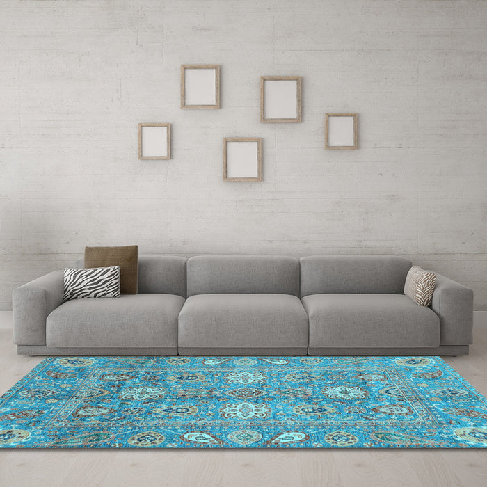 Machine Washable Oriental Light Blue Traditional Rug in a Living Room, wshabs3754lblu