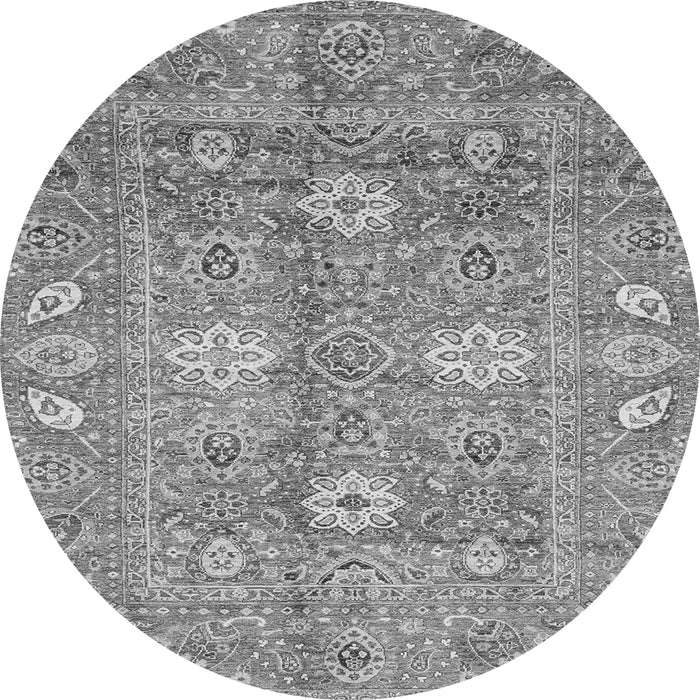 Round Machine Washable Oriental Gray Traditional Rug, wshabs3754gry