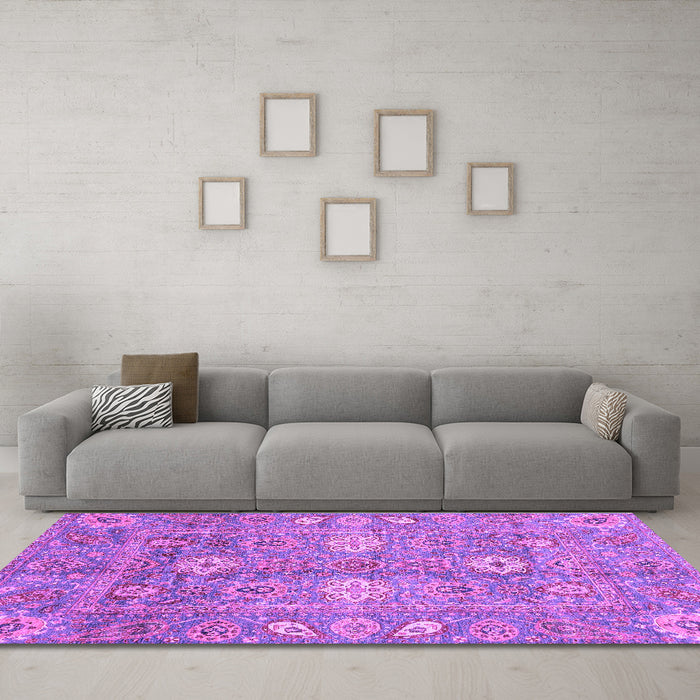 Machine Washable Oriental Purple Traditional Area Rugs in a Living Room, wshabs3754pur